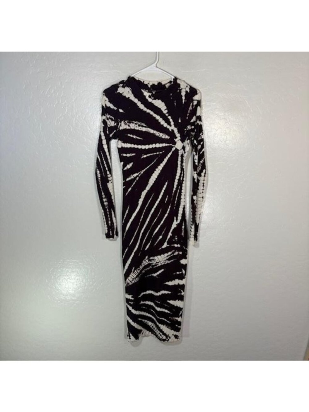 YFB Dress Womens Medium Purple Tie Dye Ribbed Knit Bodycon Midi Long Sleeve